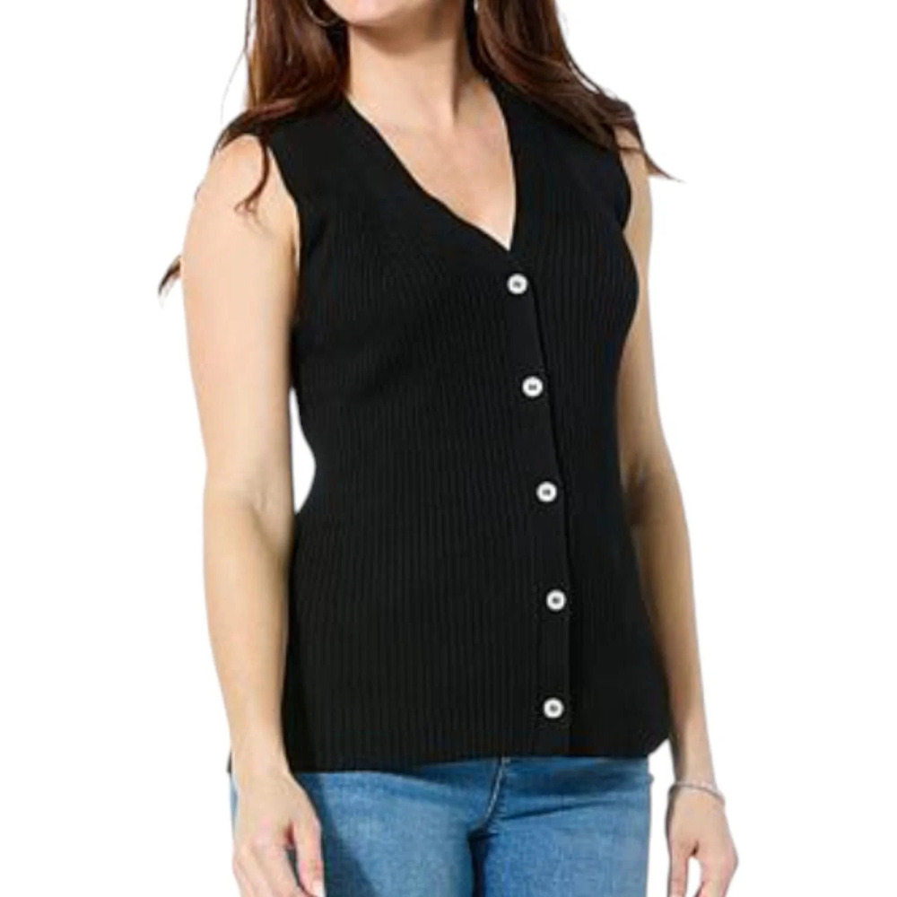 LB70 by Lloyd Boston Women's Interest Button Front Vest Black - Regular